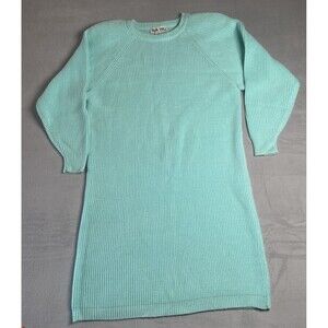 Vintage Plain Jane Aqua Knit Sweater Dress Womens Ribbed Large Raglan 80s
